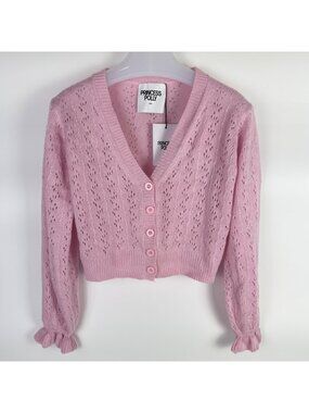 Lyric Princess Polly Cropped Cardigan Pink Size XS/S Ruffled Sleeve V-Neck